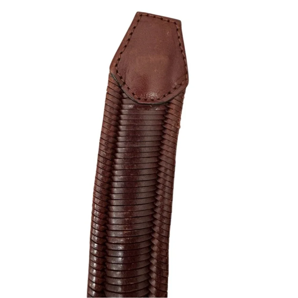 Brown Men’s Woven Leather Belt Sz 38 Made in Spain No Holes Adjustable Classic